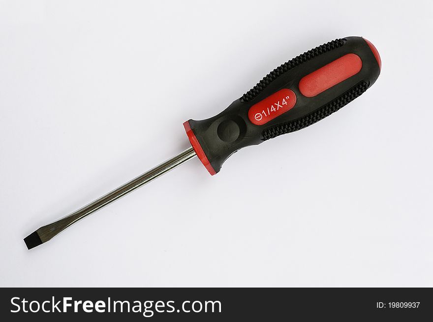 Closeup of slotted screwdriver - studio isolated on white