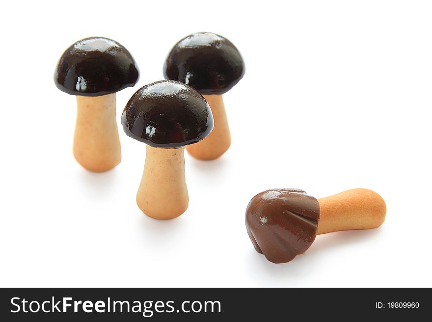 Cookies with chocolate in the form of mushrooms
