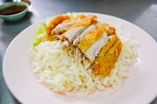 Fried Chicken With Rice Stock Photo