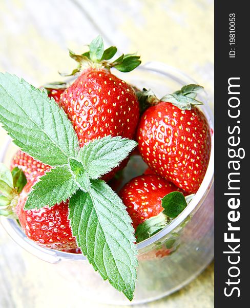 Mint Leaf On Fresh Strawberries