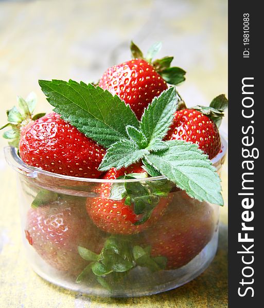 Mint Leaf on Fresh Strawberries