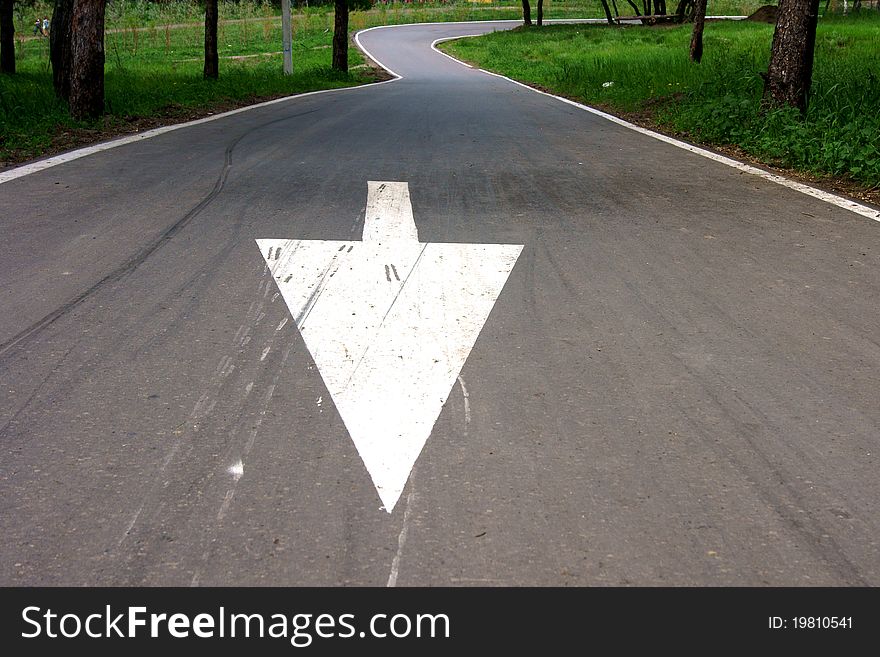 Big arrow on a bicycle road