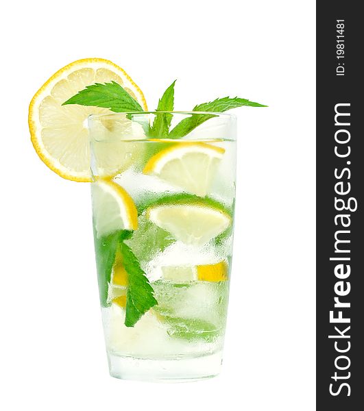 Glass of water with lemon and mint