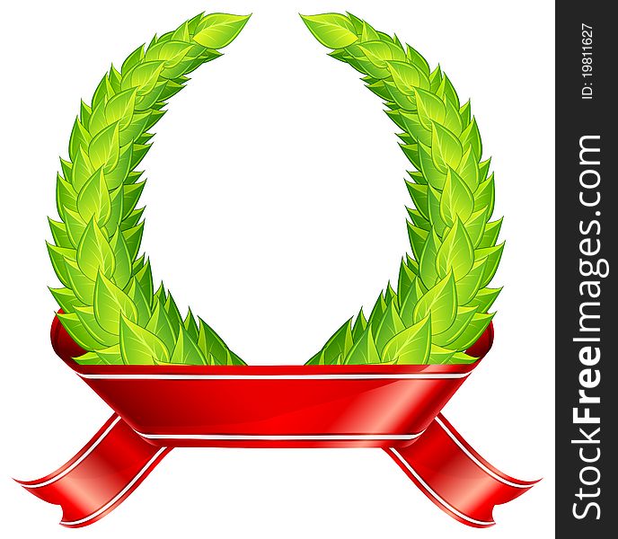 Green laurel wreaths with red ribbon, vector illustration. Green laurel wreaths with red ribbon, vector illustration