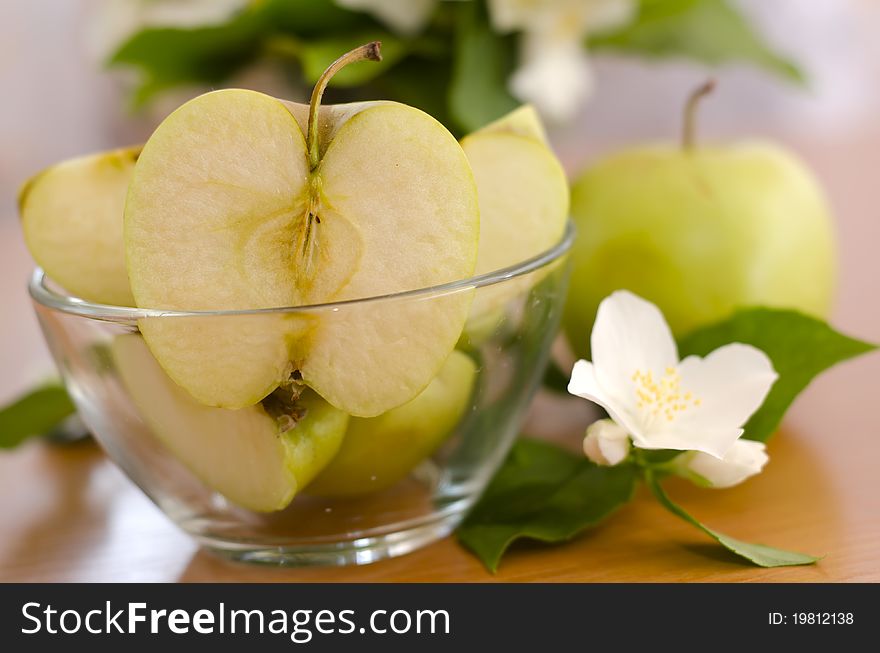 Green Apples with white flowers