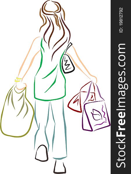 A woman carrying shopping bags. A woman carrying shopping bags