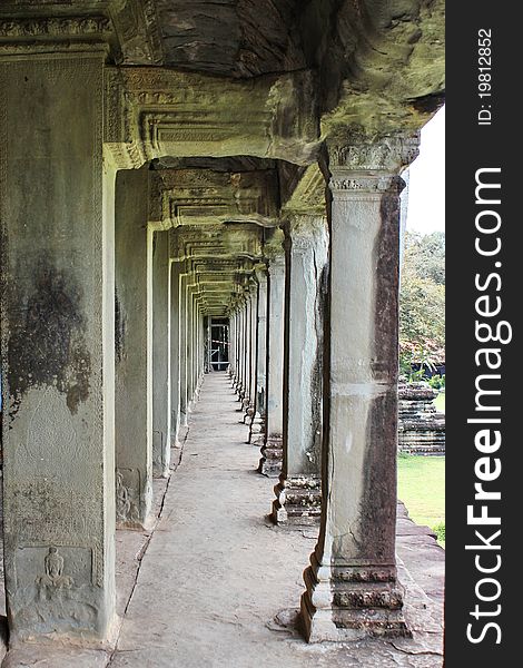 Columns in famous and ancient temple Angkor Wat