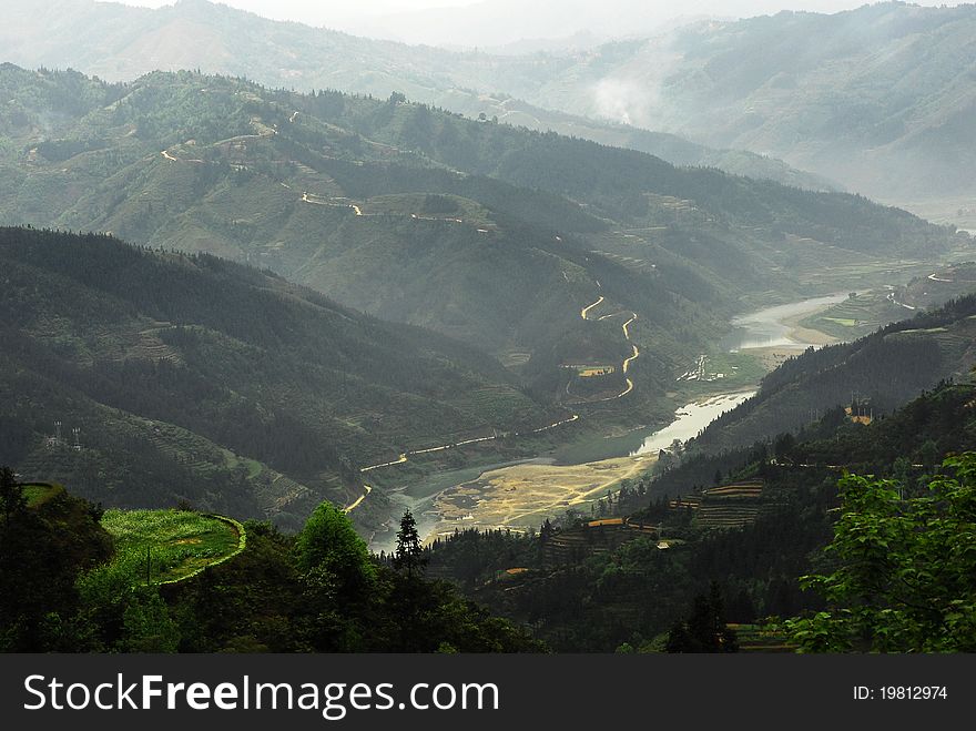 Spring southeast Guizhou Province's hills and river water. Spring southeast Guizhou Province's hills and river water