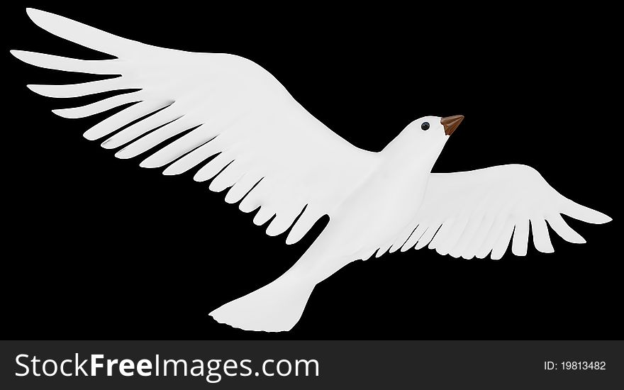 A free flying white dove isolated on black background. A free flying white dove isolated on black background.