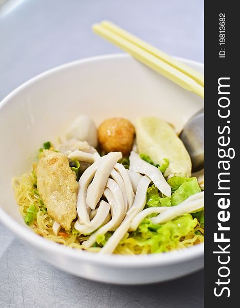 Asian style noodle with pork and fish ball