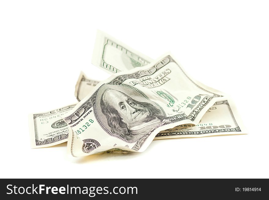 Heap of 100 dollar banknotes isolated on white background. Heap of 100 dollar banknotes isolated on white background