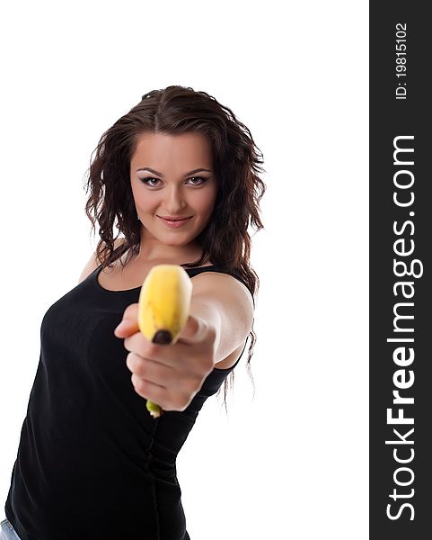 Young Woman Shoot With Banana Gun