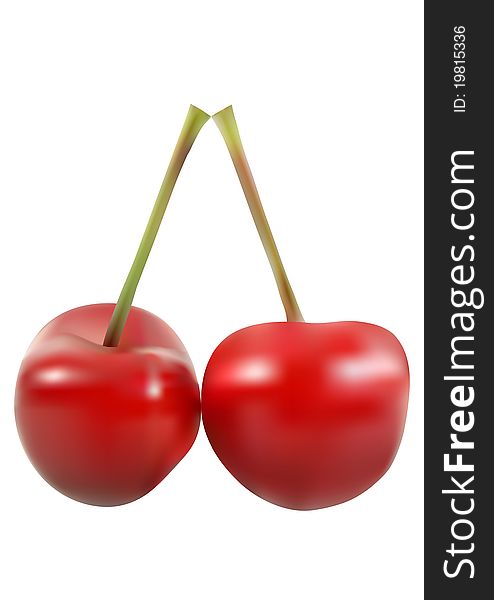 Two red cherries on a white background. Two red cherries on a white background