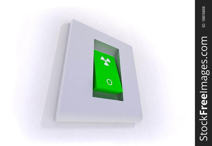 Green switch with nuclear symbol and OFF positions. Green switch with nuclear symbol and OFF positions.