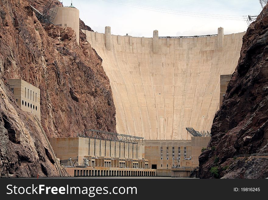 Hoover Dam from river below. Hoover Dam from river below