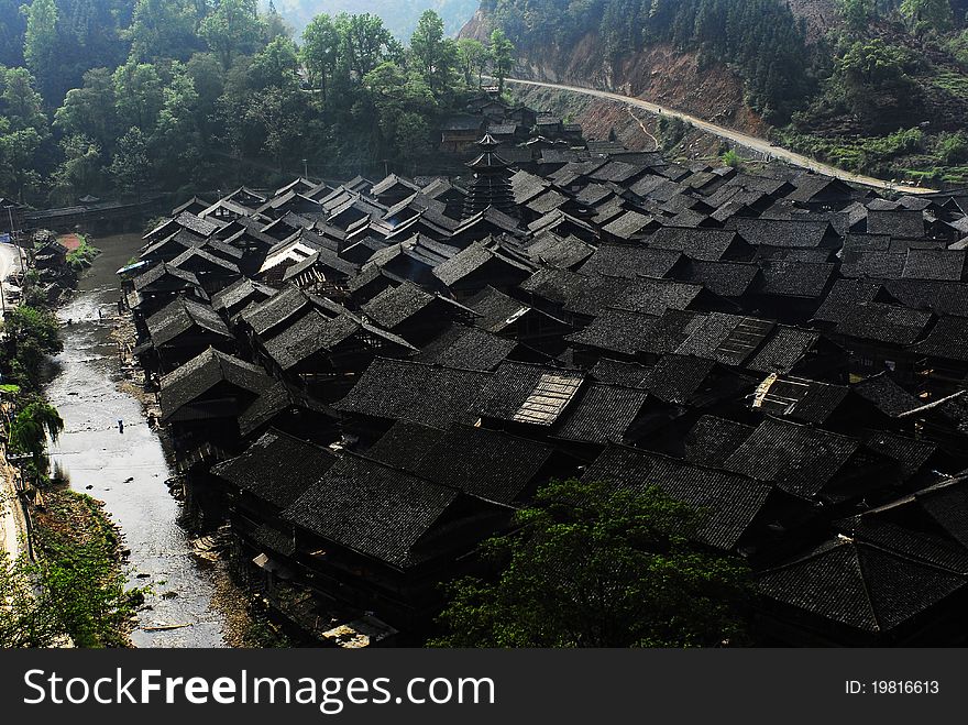 The Chinese Guizhou Dong minority people live village. The Chinese Guizhou Dong minority people live village
