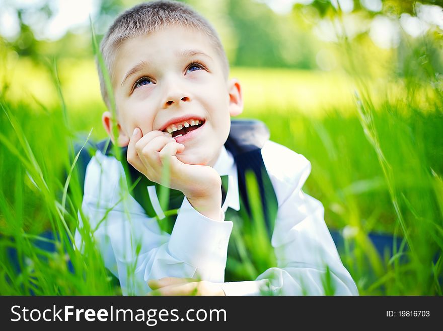 Little boy in a green grass