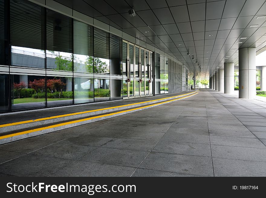 Long corridor in modern building