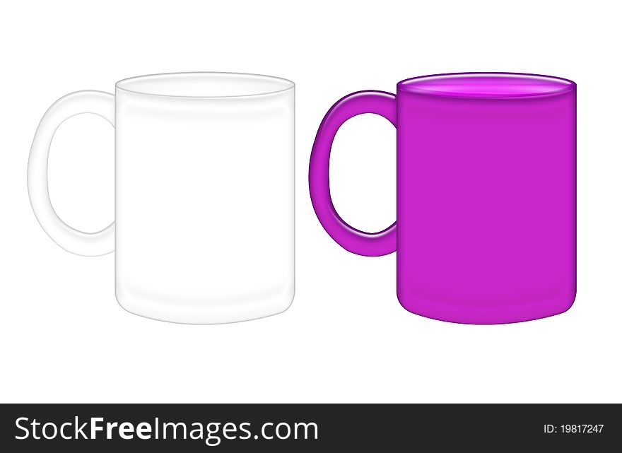 White and violet mugs isolated over white background