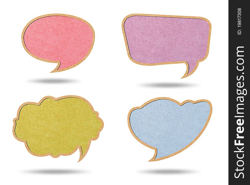 Multi Color of Retro speech bubbles from Recycle Paper on white background