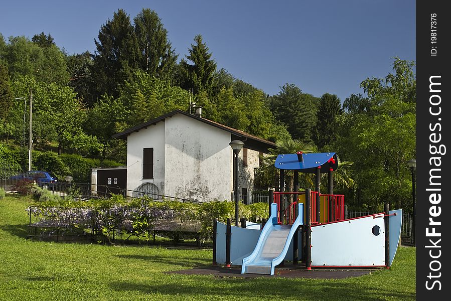 Children's playground in a mountain village.