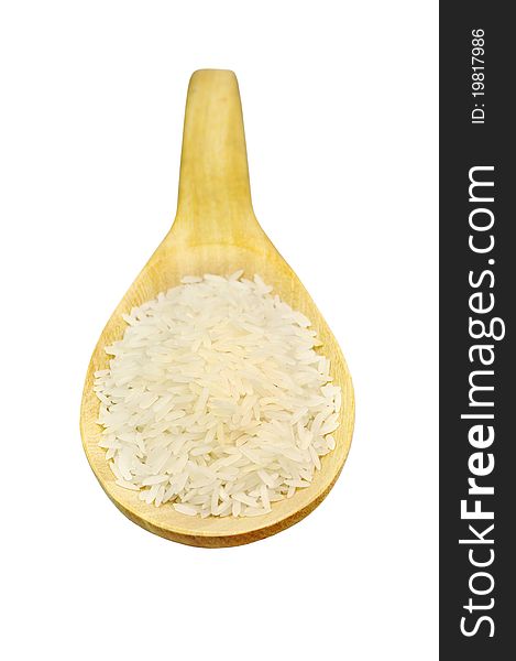 Rice in wooden spoon