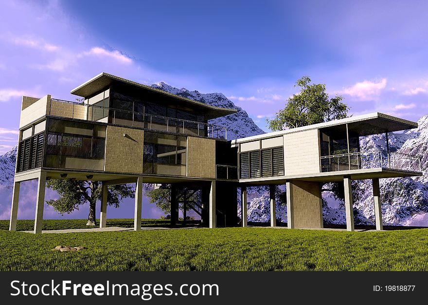 Stylish building inside against the sky. Stylish building inside against the sky.