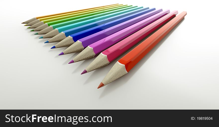 An array of colored 3D pencils