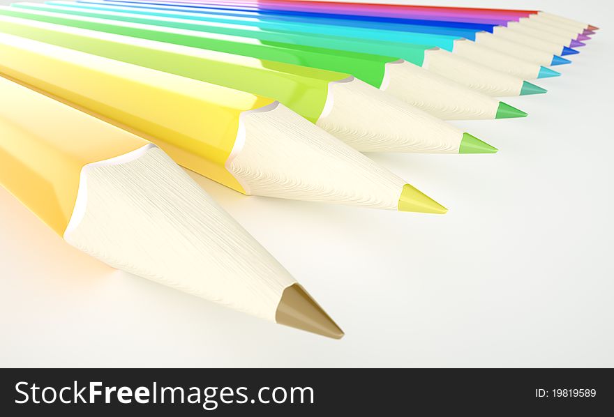 An array of colored 3D pencils. An array of colored 3D pencils