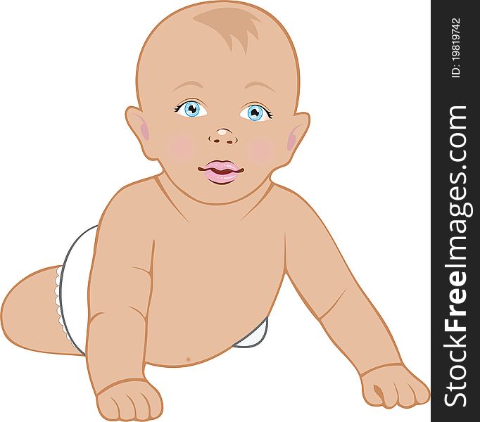 Baby crawling, isolated on white. Vector Illustration.