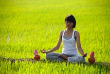 Girl Practicing Yoga,sitting With Lotus Flower Royalty Free Stock Photo Girl Practicing Yoga,sitting With Lotus Flower Royalty Free Stock Photo