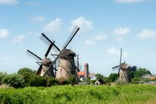 Windmill Landscape At Kinderdijk The Netherlands Stock Images