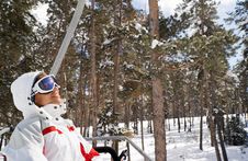 Skier On The Chairlift In Sarikamis Stock Photos