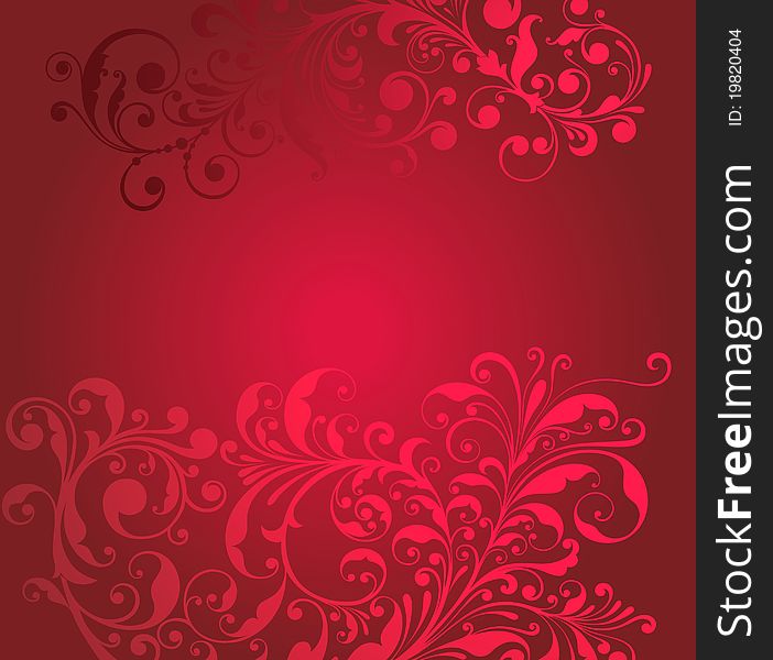 Beautiful red background with floral curly ornaments. Beautiful red background with floral curly ornaments