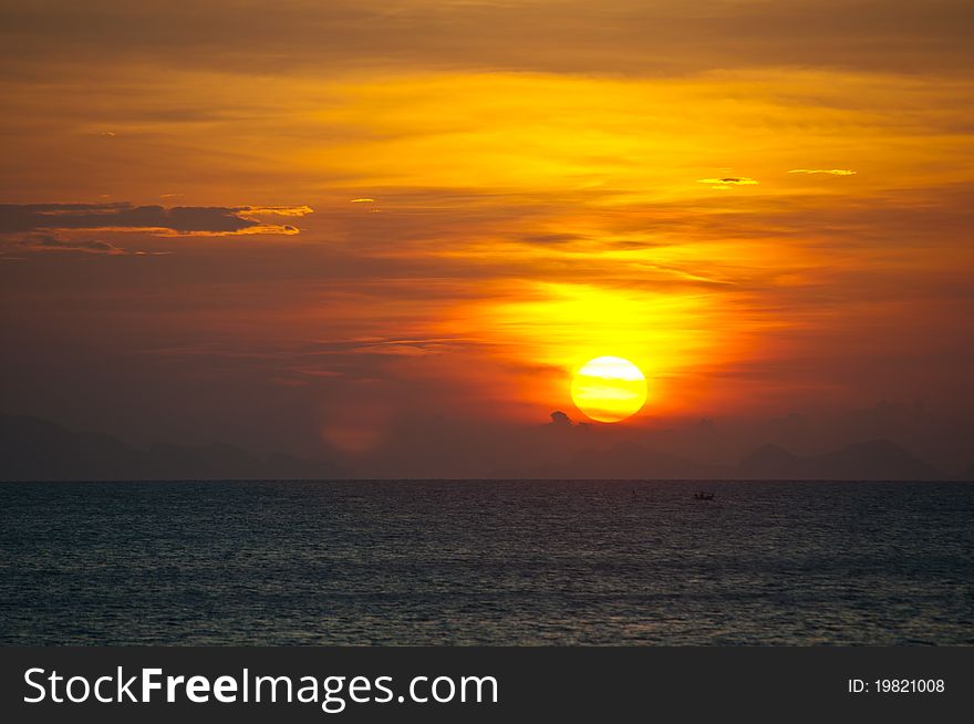 The beautiful big sunset at thailand sea. The beautiful big sunset at thailand sea