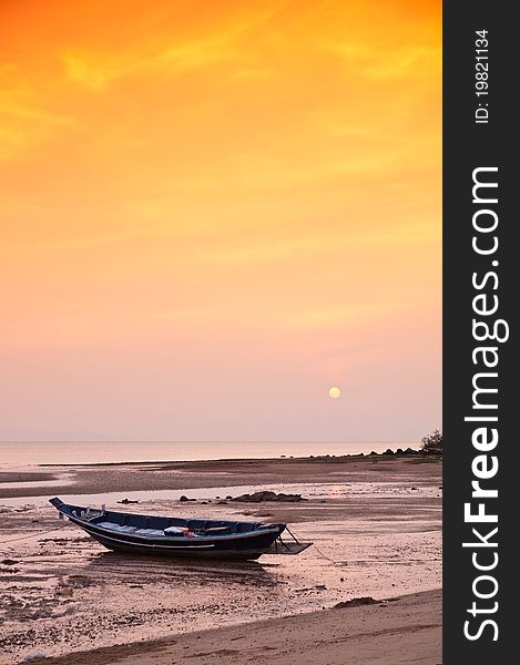 Fisherman boat at sunset in southern sea of thailand