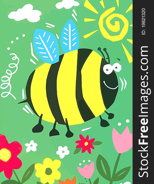 Iconic style of a bee flying in a garden environment. Iconic style of a bee flying in a garden environment.