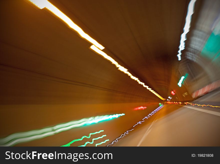 Car running in tunnel, long exposition