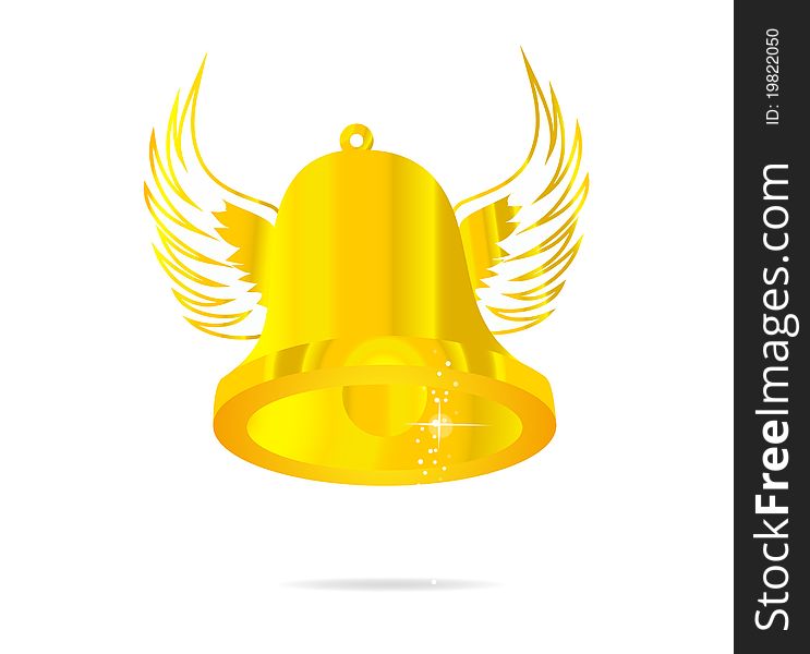 Fly gold bell symbol isolated on the white
