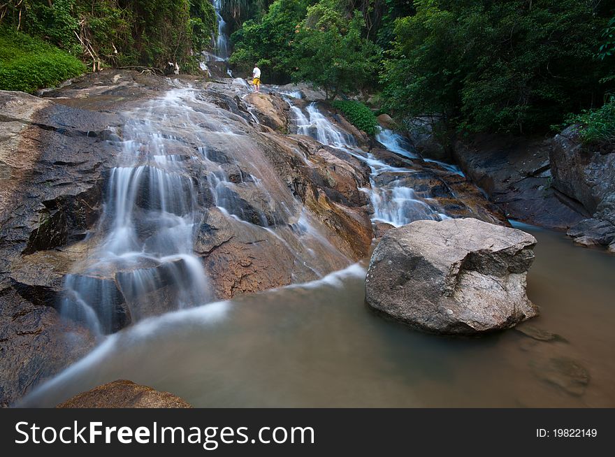 Beautiful waterfall in samui island thailand