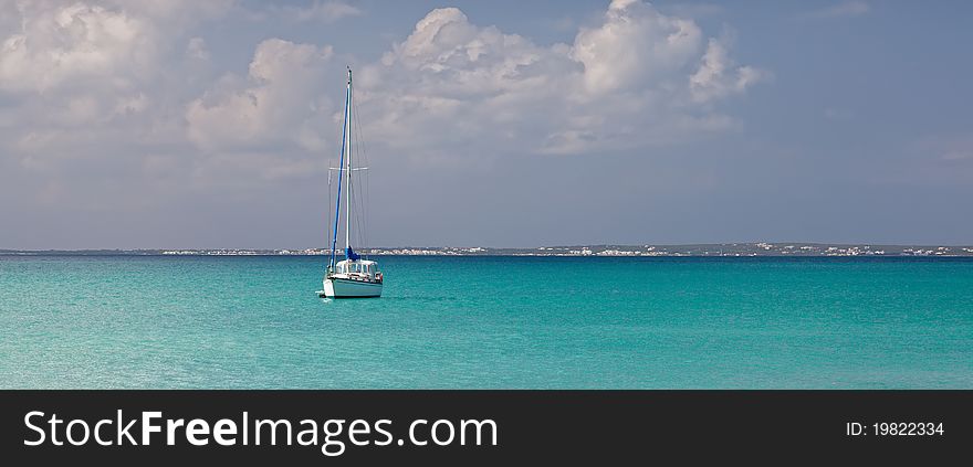 Sailboat Anchored in St. Maarten, Caribbean