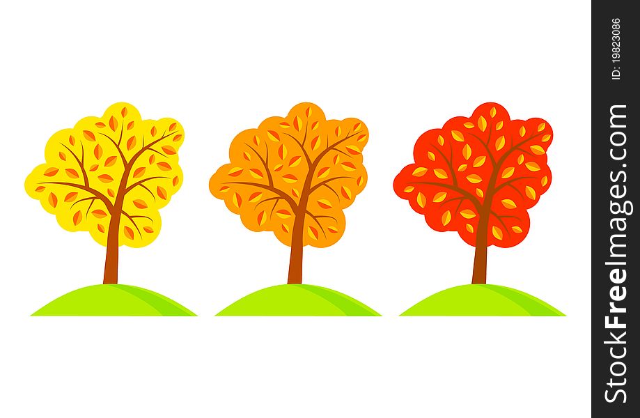 Autumn trees on a white background