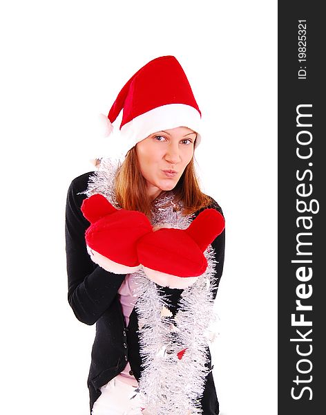 Portrait of beautiful girl wearing santa claus clothes. Portrait of beautiful girl wearing santa claus clothes.