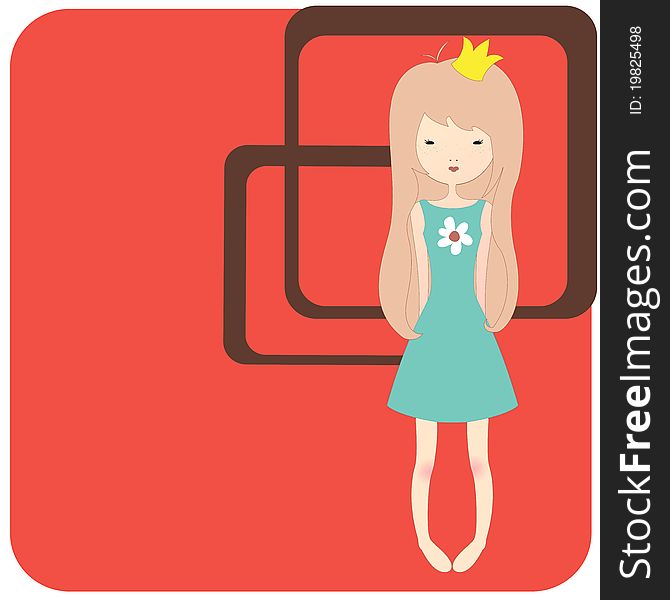 Vector Illustration of retro design greeting card with little girl and copy space for your text