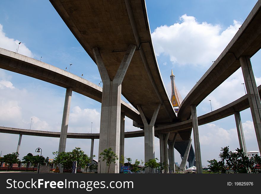 Bhumipol Bridge in the Samutprakarn Province, Thailand. One of nice bridges of Thailand. Bhumipol Bridge in the Samutprakarn Province, Thailand. One of nice bridges of Thailand