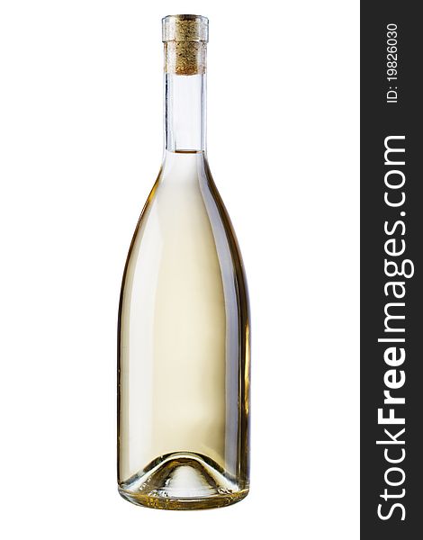 Bottle of white wine, isolated on white background