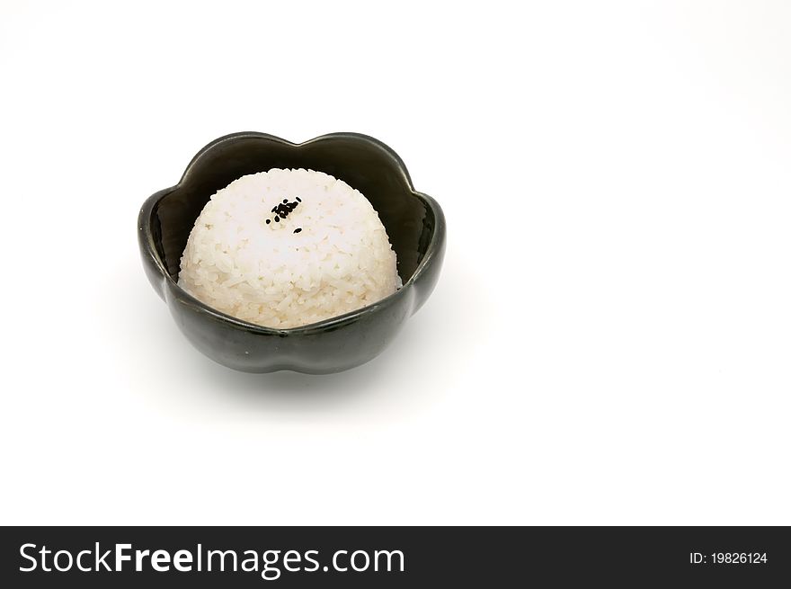 Cooked rice on white background