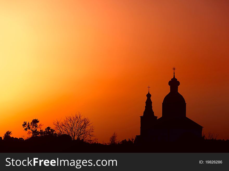 Silhouette of traditional Russian Church in ancient town Suzdal at sunset. Silhouette of traditional Russian Church in ancient town Suzdal at sunset.