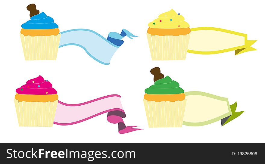 Paper labels with sweet muffins. Paper labels with sweet muffins