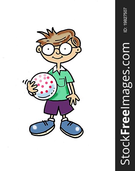 Happy Young Boy with Glasses carrying a Ball. Happy Young Boy with Glasses carrying a Ball.